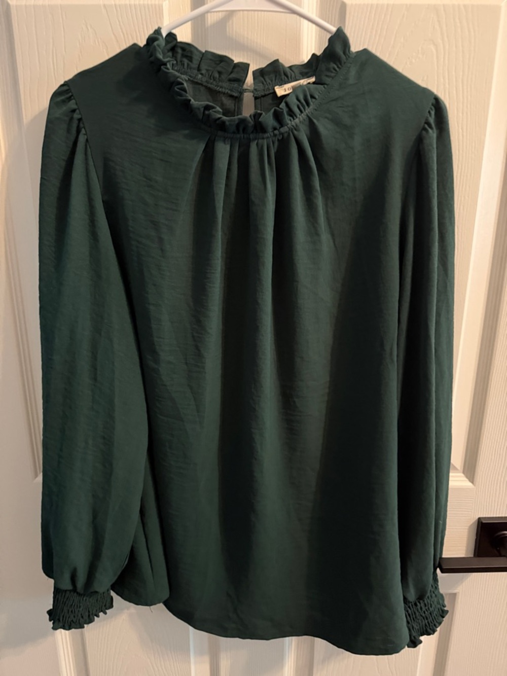 JODIFL Forest Green Ruffle-Neck Long Sleeve Blouse